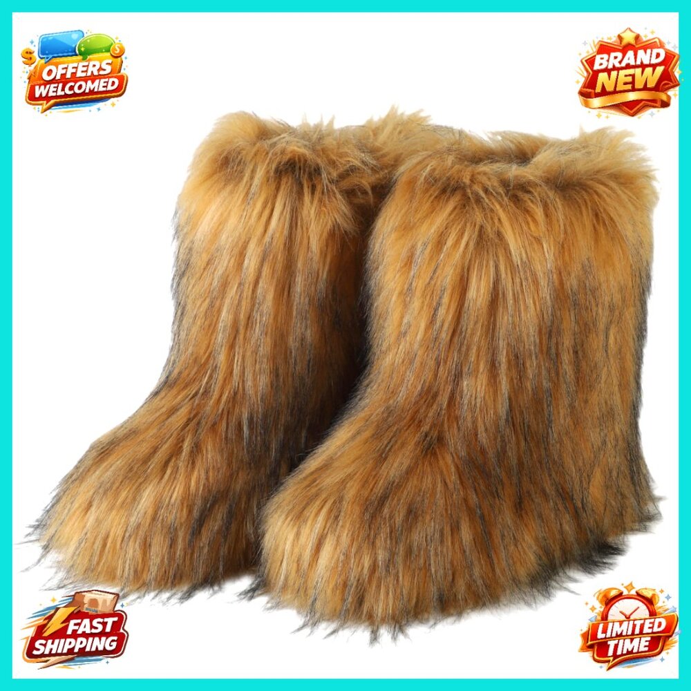 Faux Fur Mid-Calf Boots, Suede Round Toe, Warm Plush Snow Boots